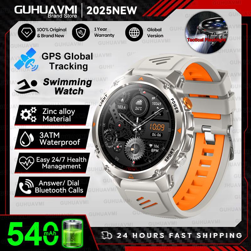 Новые Профессиональные Спортивные Умные Часы с GPS для Мужчин 1.46" AMOLED Экран 3ATM Компас Фитнес-трекер Военные Умные Часы