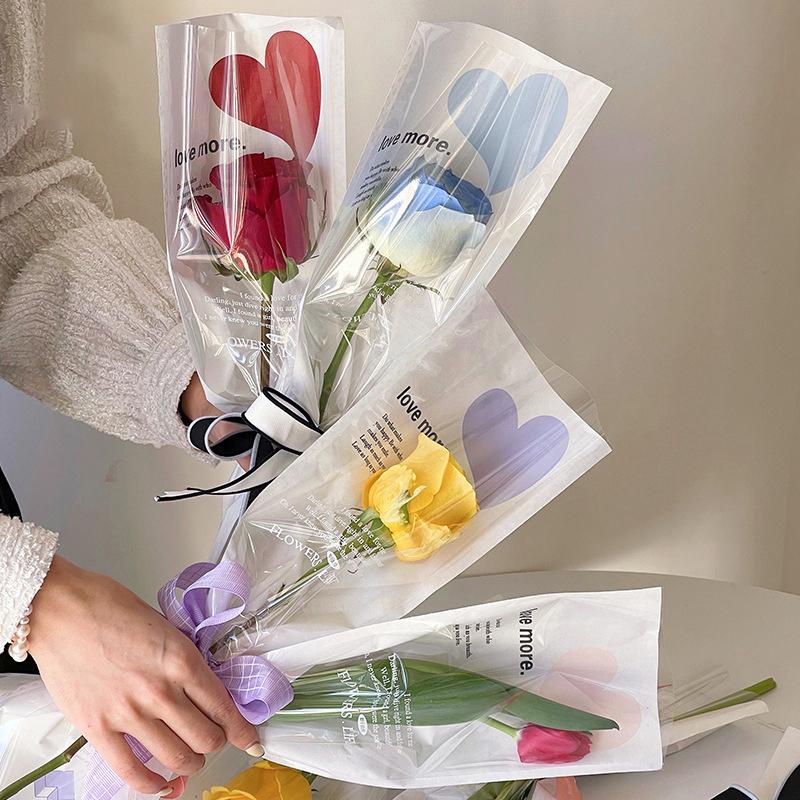 20 шт. одиночные рукава для роз, упаковочные пакеты для букетов, прозрачные целлофановые цветочные обертки на День святого Валентина