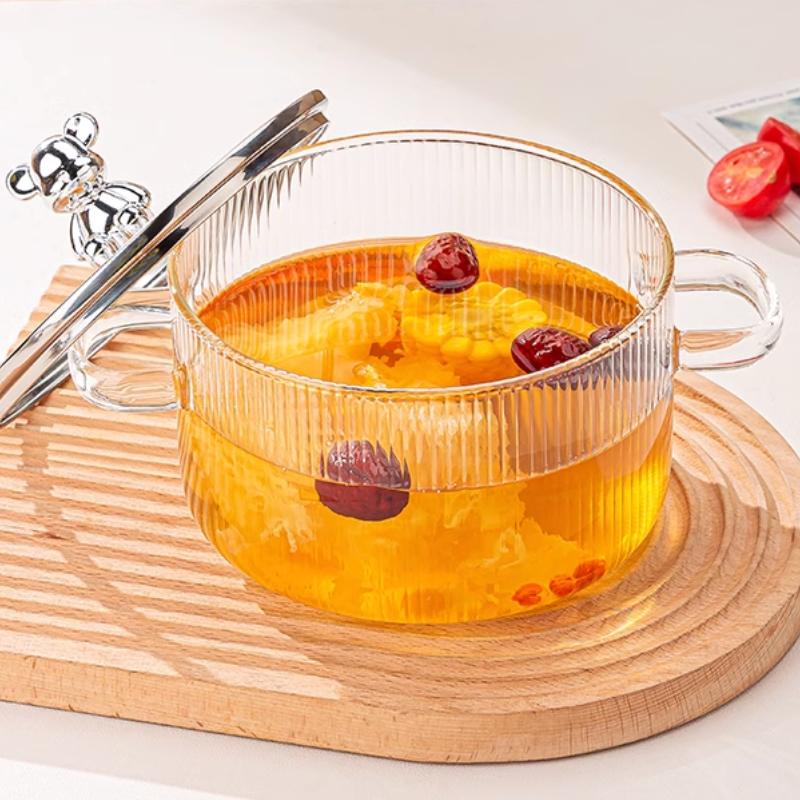 Thickened High Borosilicate Glass Stew Pot,transparent Cooking Pot,soup Pot,heated Double Handle Stew Pot with Lid, Cooking Tool
