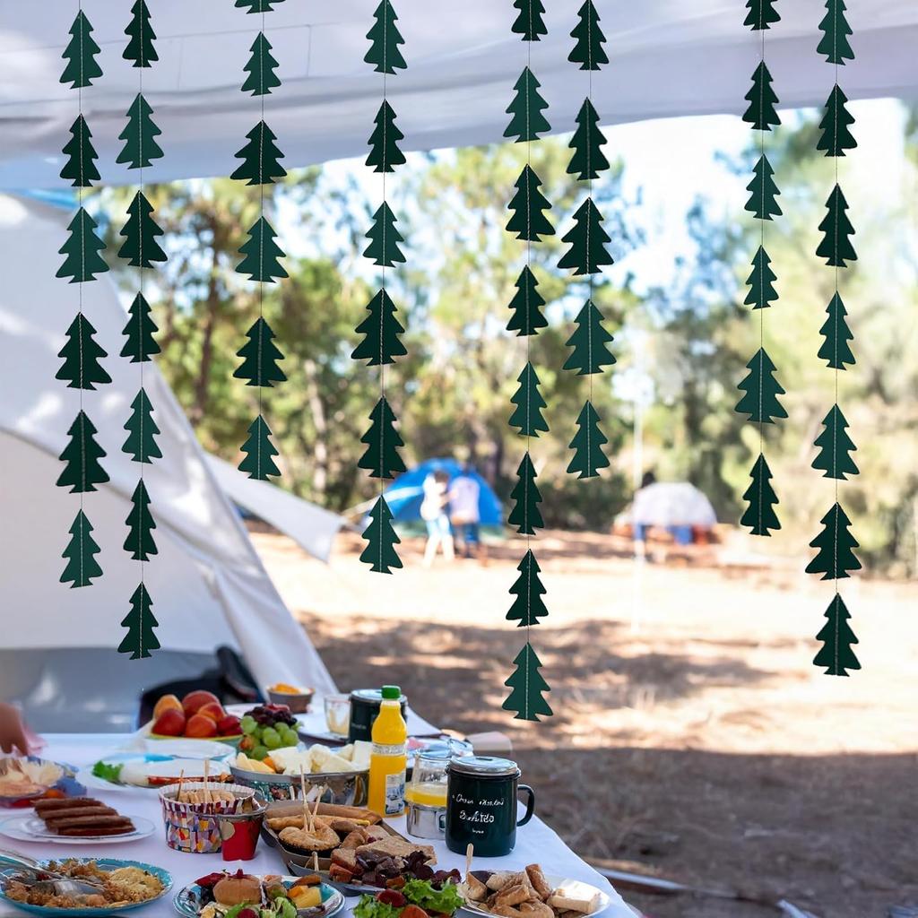 Green Brown Woodland Party Decor Paper Pine Tree Garland Banner Christmas Ornament Nature Camping Holiday Decoration