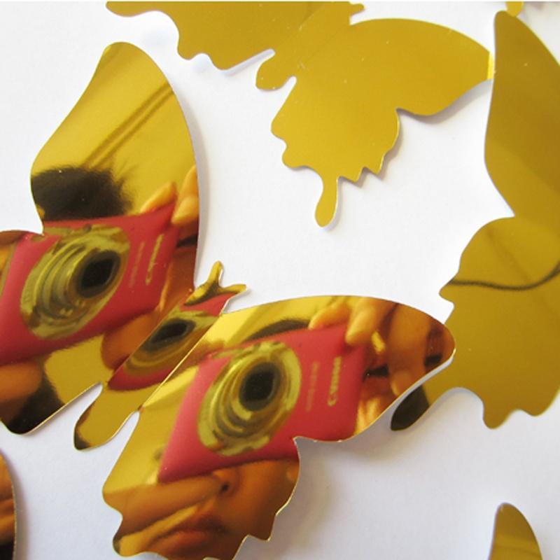 Наклейки 12 шт./компл. современные 3D зеркальные акриловые бабочки украшения дома DIY художественные наклейки на стену