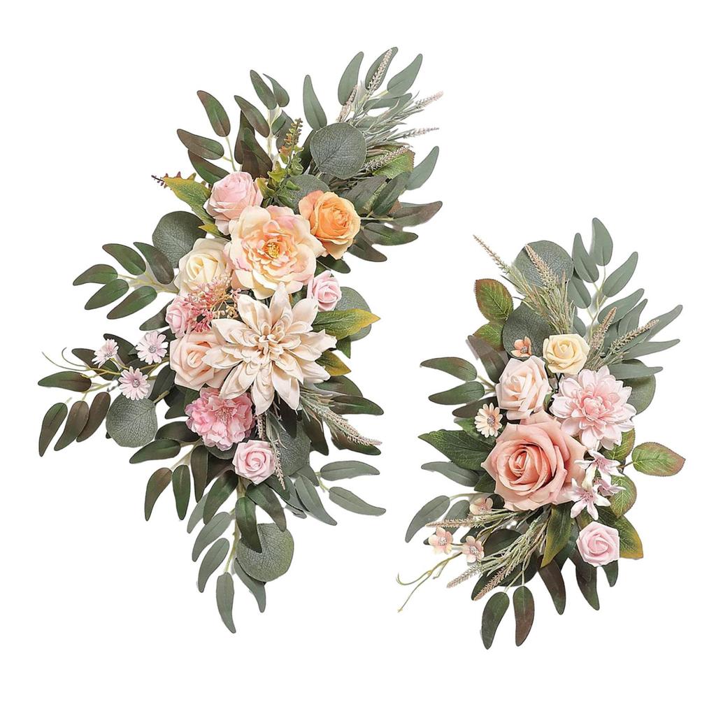 2 Pieces Silk Flowers Artificial Flower Swag Flower Arrangement Wedding Arch Wreath, Floral Backdrop for Reception Door