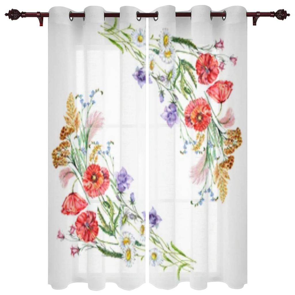Flower Watercolor Window Curtain for Bedroom Living Room Backdrop Curtain Home Decor Kitchen Short Curtain