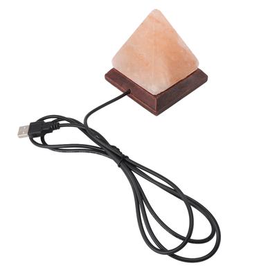 Гималайская соляная лампа USB RGB 7 цветов с изменением цвета, ручная резьба, с деревянной подставкой, пирамидальный кристалл, соляная скала