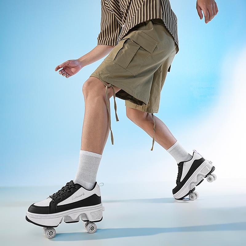 Boys Wheels Sneakers with On Double Wheels Girl Roller Sneakers Roller Shoes Deformation Shoes Roller Skate Shoes