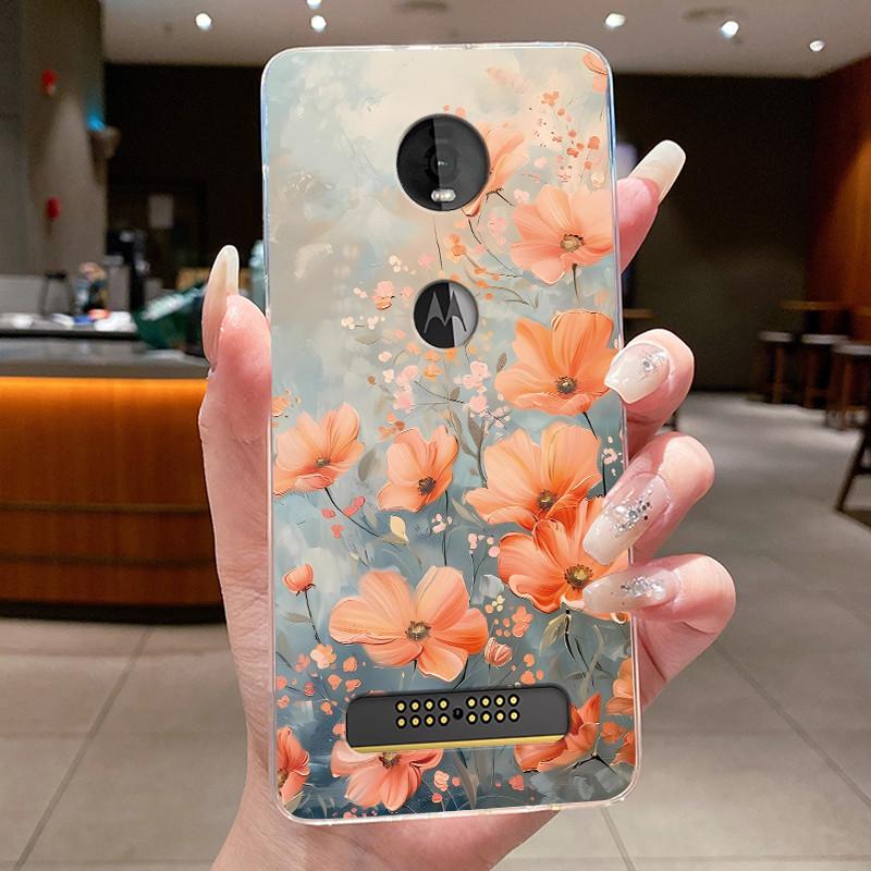 Case For Motorola Moto Z4 Play Coque Flower Butterfly Protective Casing Moto Z4 Play Transparent Soft Silicone TPU Phone Cover