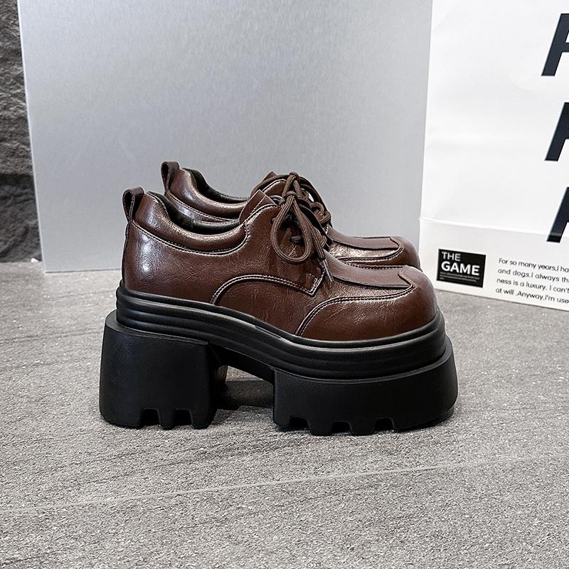 Мода 10 см каблуки Женская высокая платформа Кожаная обувь Новинка 2025 Осень Массивные кроссовки Женские Туфли-лоферы на шнуровке Обувь для ходьбы Женская
