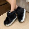 Модные Повседневные Однотонные Ботинки на Толстой Подошве из Искусственного Меха, Пушистые Длинные Плюшевые Зимние Ботинки Женские Нескользящие Мягкие Хлопковые Ботинки Женские 2025 Зима
