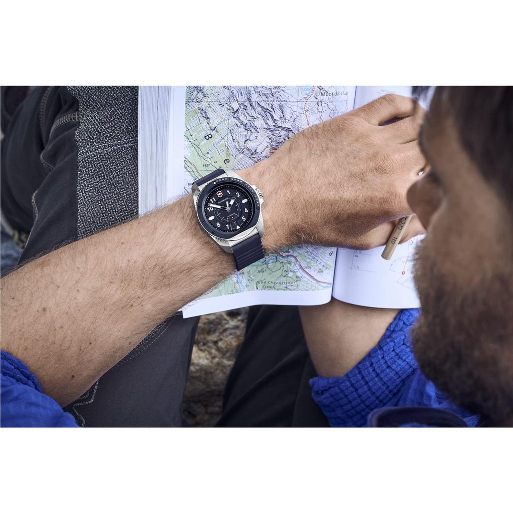 Часы VICTORINOX JOURNEY 1884 Корпус из нержавеющей стали Синий циферблат Синий каучуковый ремешок Кварцевые водонепроницаемые Аналоговые Подарочные 241975 Мужские (316L) []