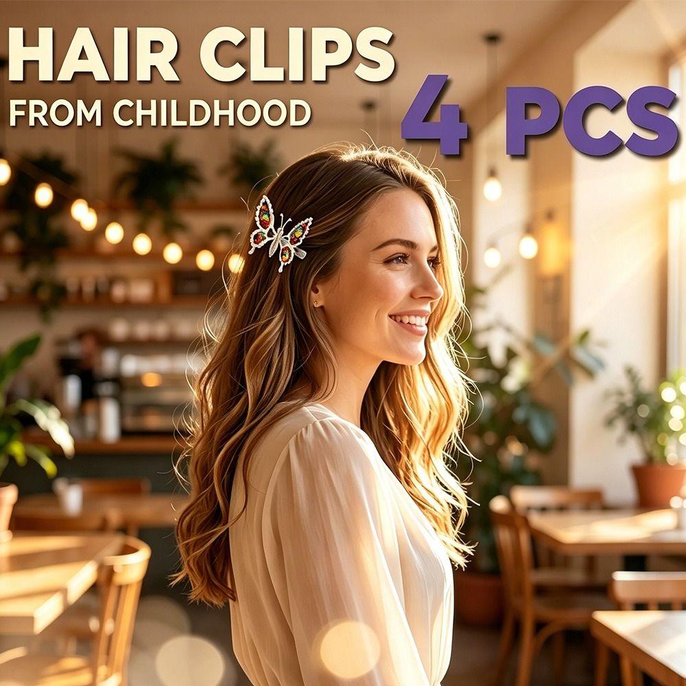 4Pcs Alloy Butterfly Hair Clip Beaded Butterfly Hairpin New Butterfly Hair Barrette  Women Styling