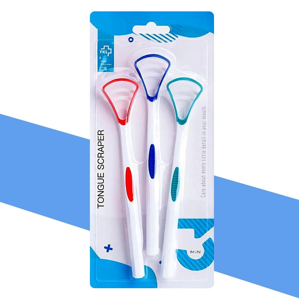 Двусторонний скребок для чистки языка от Y-Kelin, освежающий дыхание, с нескользящей ручкой (Пакет из 3 цветов)