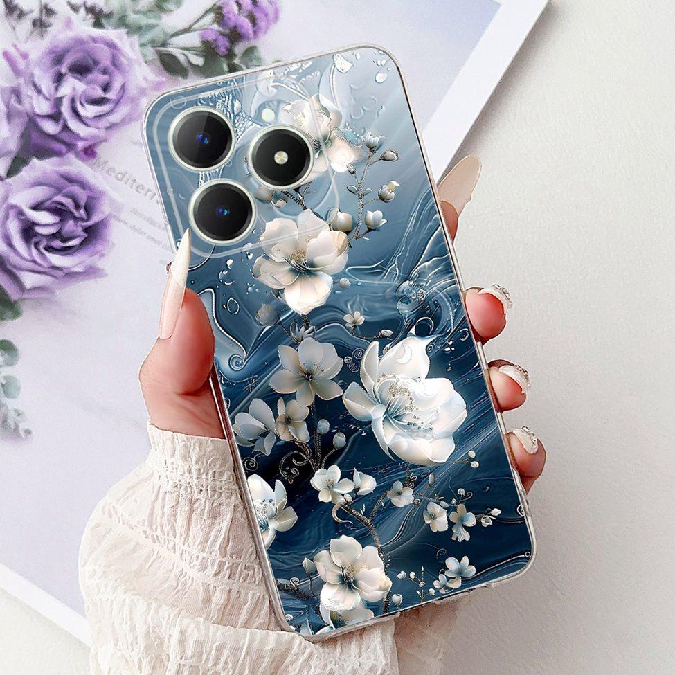 Прозрачный чехол 4G для Realme Note 60 RMX3933 Роскошный с бабочкой, цветами любви, крутым львом, нарисованный чехол для телефона для Realme Note 60X RMX3938