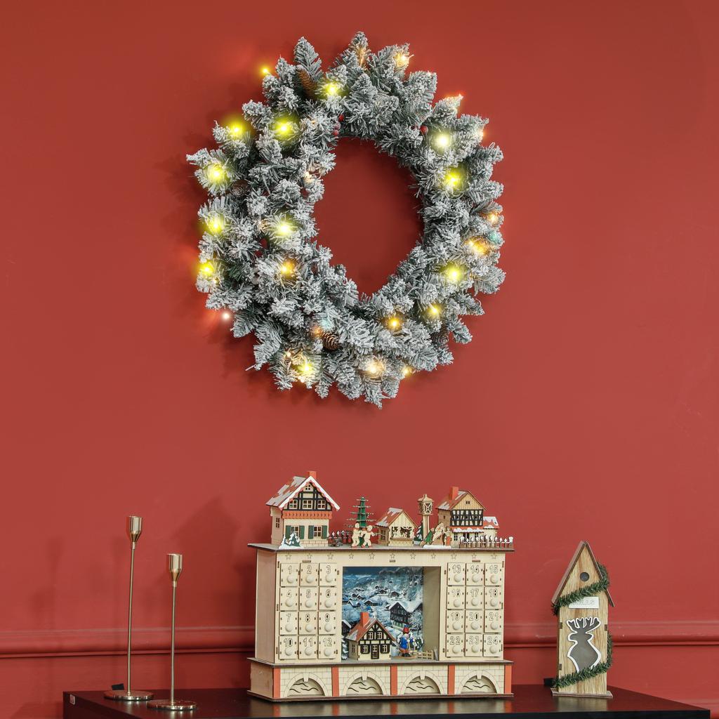 60" Snowy Pine Cone and Berry Christmas Wreath, with LED Lights