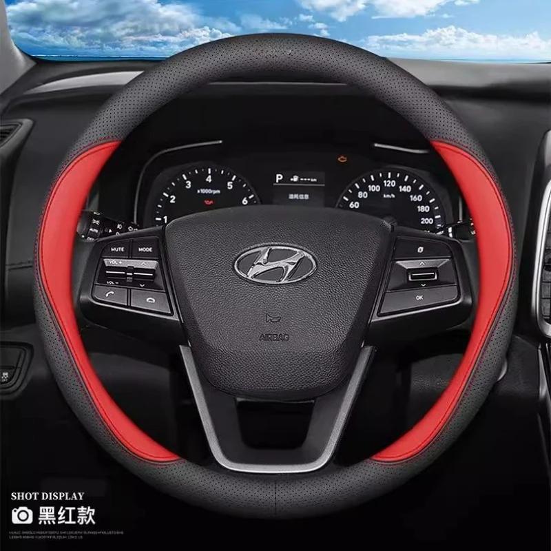 Leather Car Steering Wheel Cover for Hyundai I30 Ioniq I20 I10 I40 Staria Inster Tucson Accent I30n IX35 Kona Creta Accessories WW42