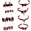 Red Bow Choker Zinc Zinc Alloy Velvet Collar Necklaces Elegant Bowknot Earrings  New Year