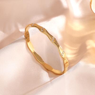 ZAKOL Персонализированные бамбуковые браслеты из нержавеющей стали с цирконом, гладкий металлический браслет, водонепроницаемый циркон для женщин