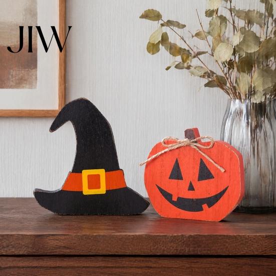 Halloween Party Centerpieces Table Sign, Wooden Pumpkin Ghost Bat Block Rustic Showcase Displays Tiered Tray Ornament for Tabletop Home Office Indoor
