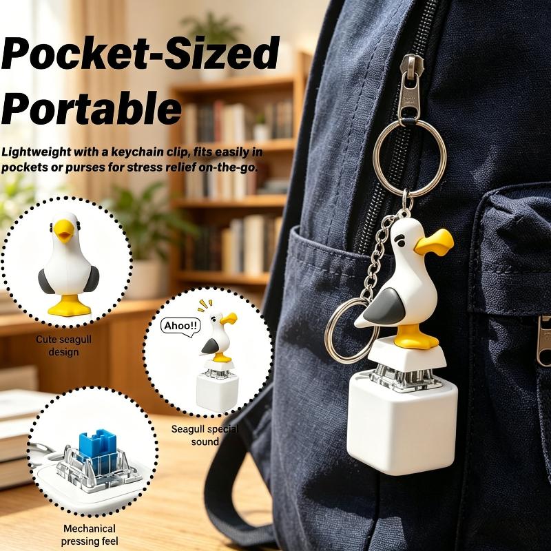 Funny Mini Seagull Fidget Keychain Soft Press Finger Button Stress Relief Toy for Home Office Relaxation