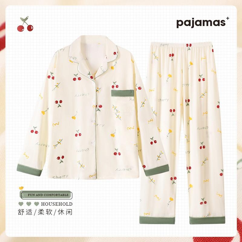 Middle-Aged Womens Floral Pajamas Set Long Sleeve Casual Loungewear Soft Sleepwear