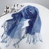 Linen Tie-Dye Scarf Gradual Change Blue Dye Batik Scarf Women'S Style Shawl Fringed Warm Silk Scarf