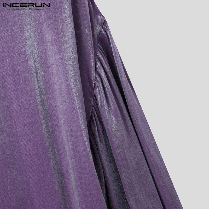 INCERUN Мужские рубашки с длинным рукавом и блестками на плечах, свободные топы