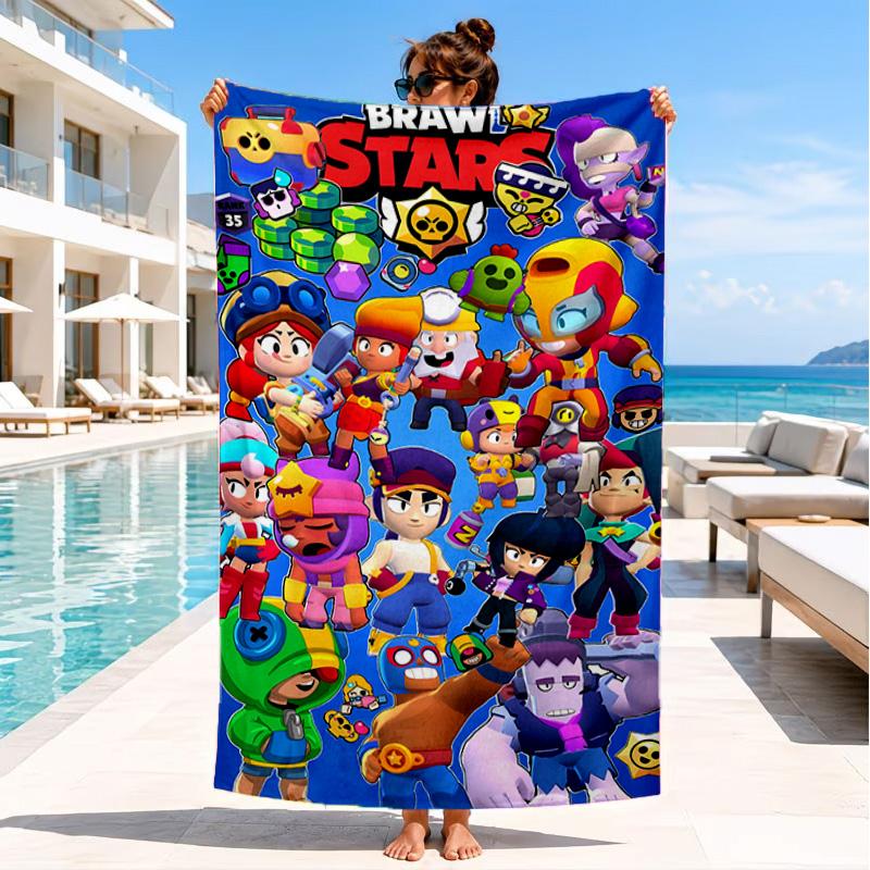 1PC Brawl Stars Microfiber Beach Towel, Soft Lightweight And Quick-Dry, Ideal for Summer Travel, Beach Essential, Swimming Pool Gift