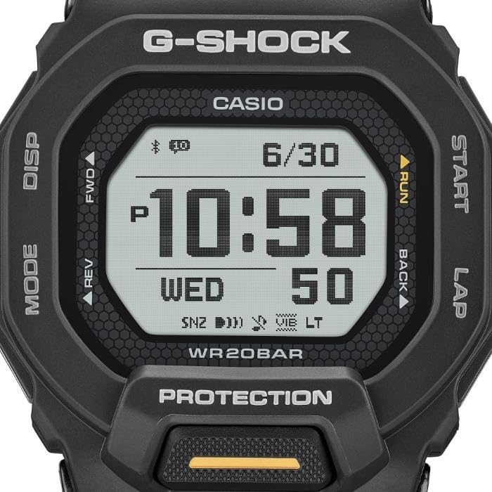 Мужские цифровые часы Casio G-SHOCK G-SQUAD GBD-200-1A1 с Bluetooth, Связь со смартфоном, Функции тренировок, Водонепроницаемость 20 АТМ, Черные