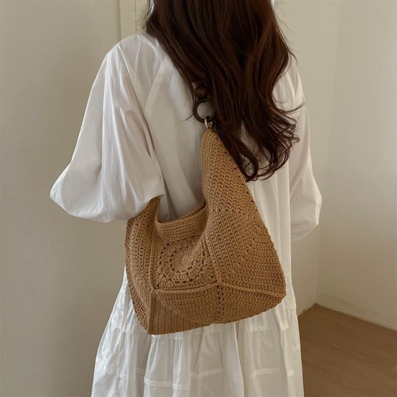 IELGY Lazy Style Knitted Summer Shoulder Vacation Beach Bag Large Capacity Tote Bag