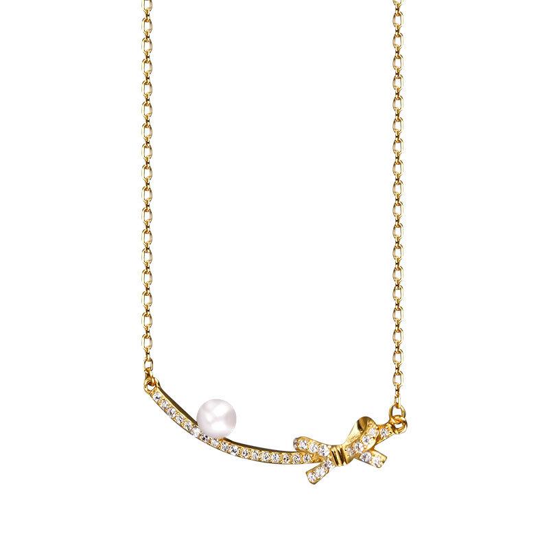 Улыбающийся бант жемчужное ожерелье французский ретро темперамент элегантная ключичная цепочка год модный