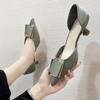 Fashion Sexy Shoes for Woman 2024 with Medium Heels Green Normal Leather Casual Women's Summer Footwear Pointed Toe A Vacation Wholesale