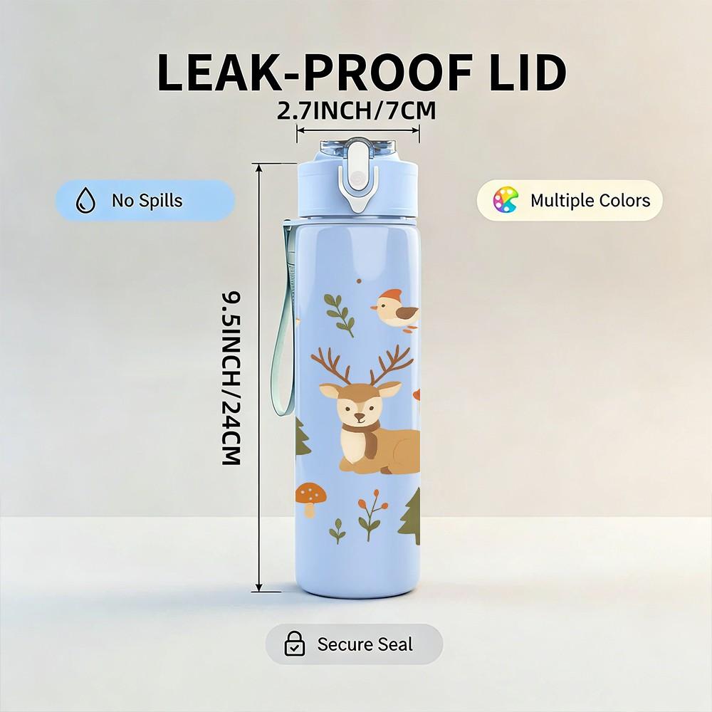 1PC Forest Animal Winter Pattern 750ml Color Plastic Sports Water Bottle Leakproof Flip Straw Lid Suitable for Sports Office Home Use