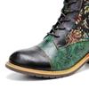 Johnature Ботинки на платформе, женская обувь из натуральной кожи на шнуровке, ботильоны с цветочным принтом и круглым носком, с тиснением