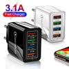 3.1A 4 portli EU/US vilkali USB zaryadlovchi qurilma Tez zaryadlash QC 3.0 iPhone Samsung Xiaomi uchun telefon zaryadlovchi Zaryadlash adapteri