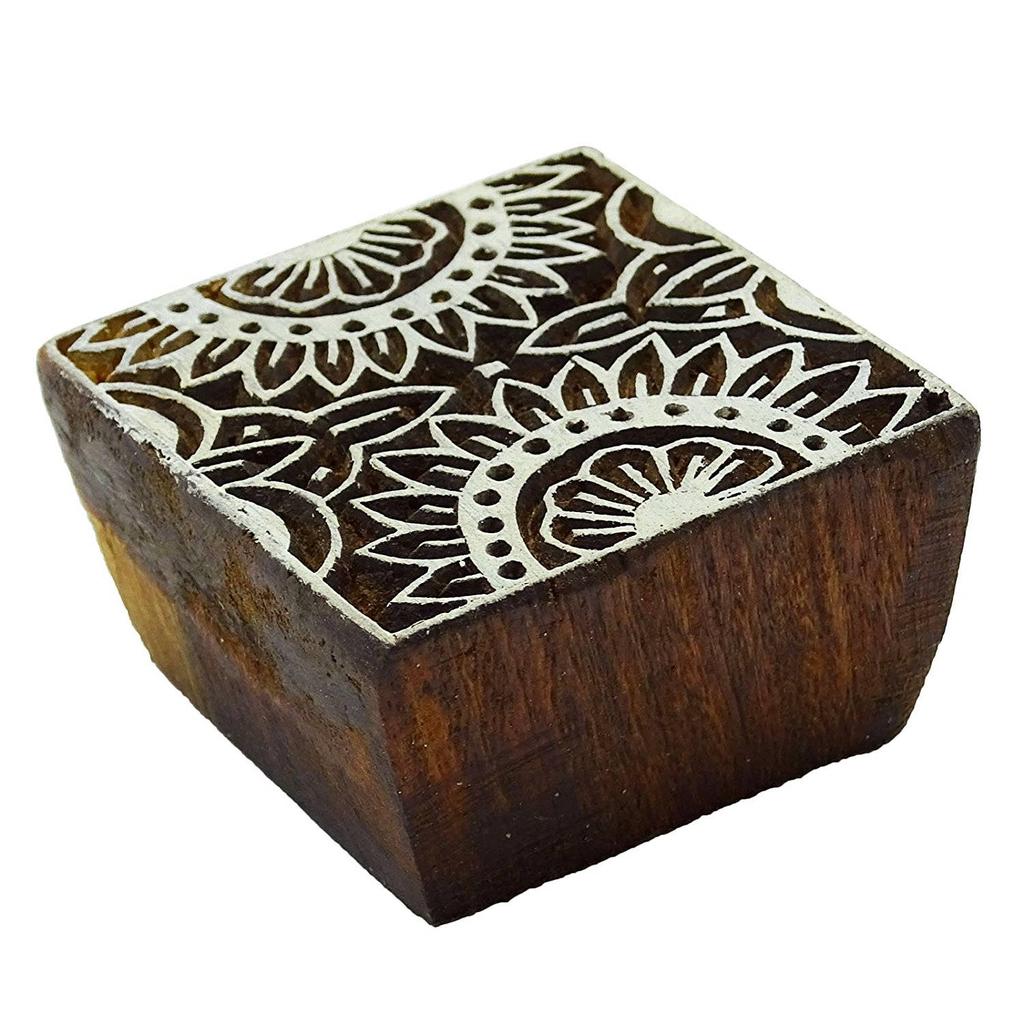 Печатный блок ручной работы Коричневый деревянный текстильный штамп Цветочный блокпринт