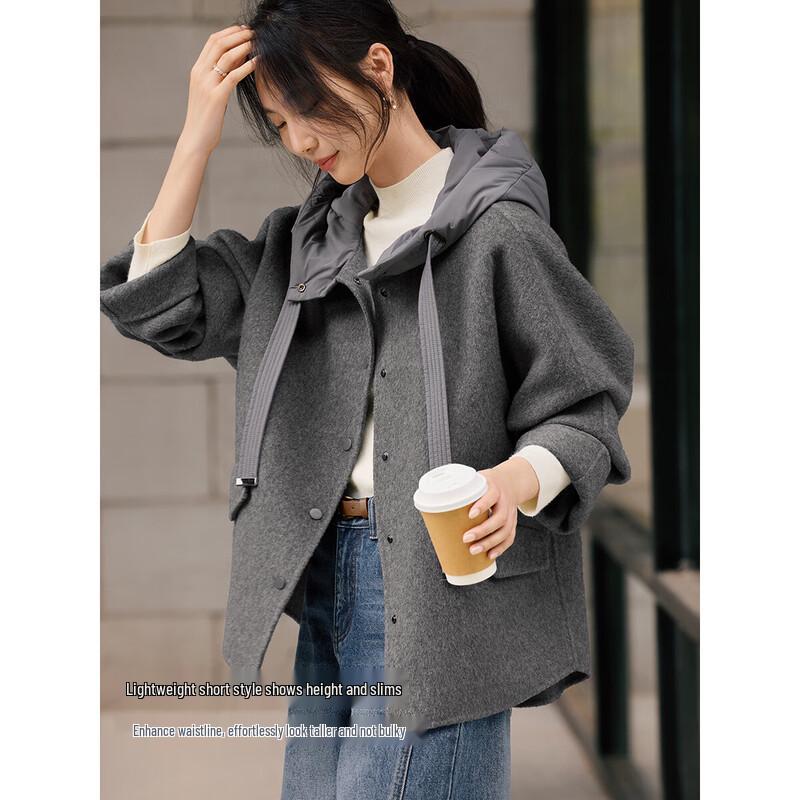 Женское короткое двустороннее пальто с капюшоном из смесовой шерсти XWI