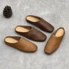 Genuine Leather Flat Shoes Summer Retro Toe Breathable Slippers Square-toed Cowhide Semi-flip-top Women's Shoes