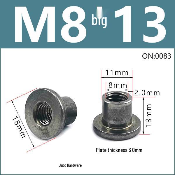 Thickened Welded T-Nut, Cold Heading Iron Plate, Round Imperial Fine Thread, Natural Color, Sizes M6/M8/M10.