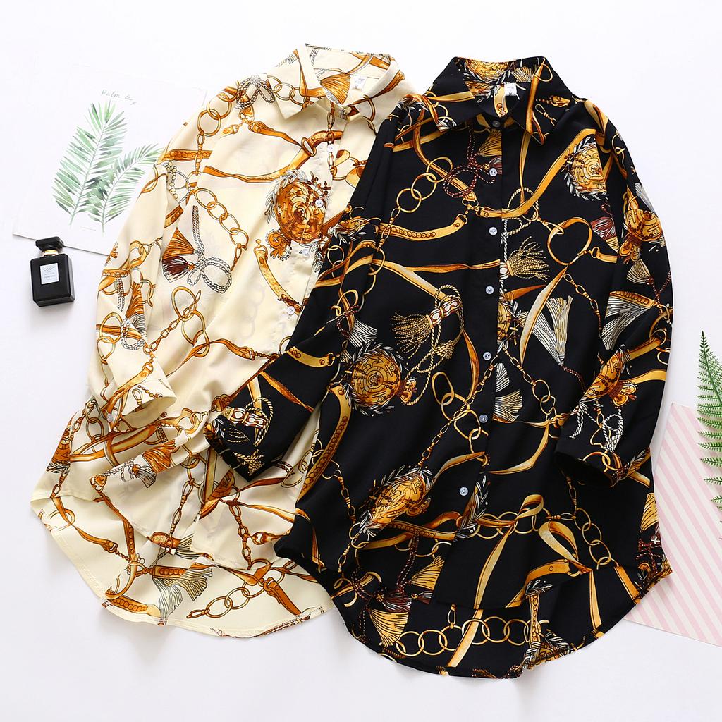 2024 Модная шифоновая рубашка средней длины с длинным рукавом, женский повседневный топ