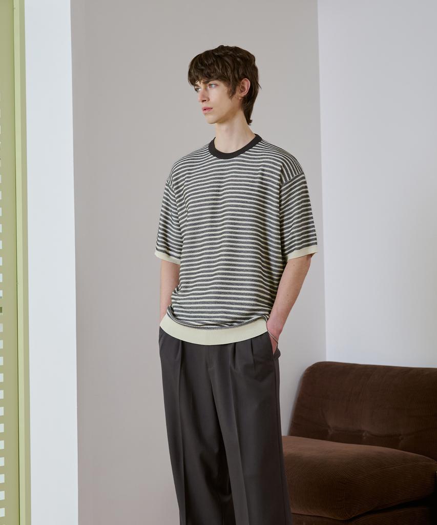 DRAW FIT Stripe Texture Line Half Knit [D.Grey]