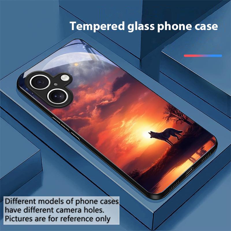 Луна и Волк Для Apple iPhone 16E 16 E 11 13 15 P ro 14 Pro Max 12 Mini 7 8 Plus XR XS Черный чехол для телефона из закаленного стекла