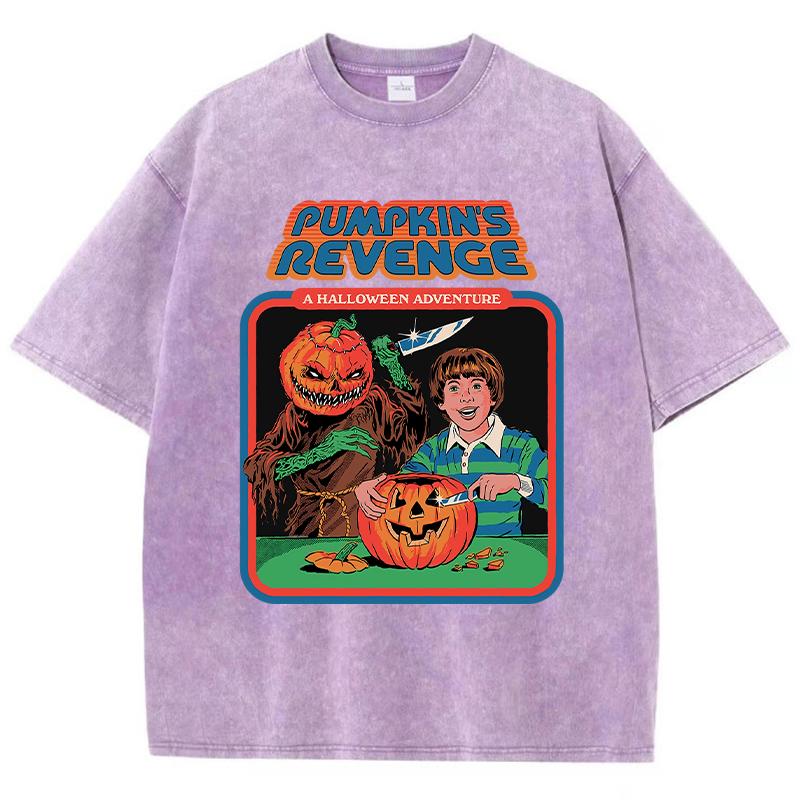 Pumpkin Revenge Ccomic Printing Women Wash Clothing Breathable Summer T-Shirt Street Tops O-Neck Short Sleeve