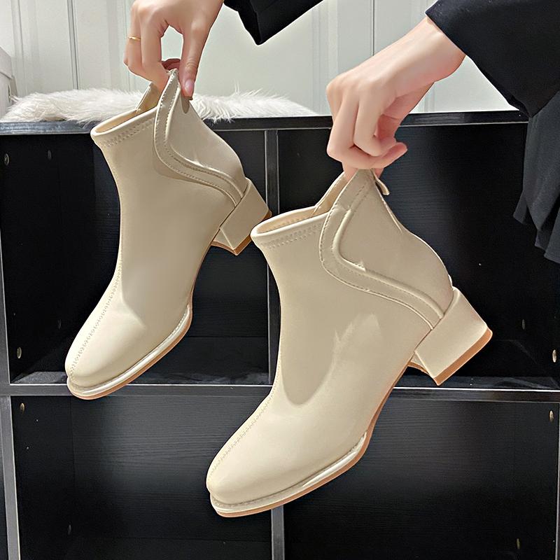2024 Высококачественная женская обувь Ботильоны женские классические современные ботинки женские сшитые сзади молния квадратный каблук туфли женские Zapatos