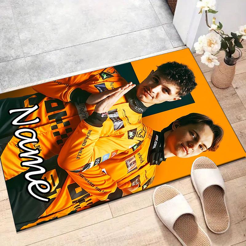 Custom Landos Norris Racing Mat Personalized Name, Polyester Washable Indoor Entryway Rug, Gift for Christmas, Easter, Thanksgiving Day