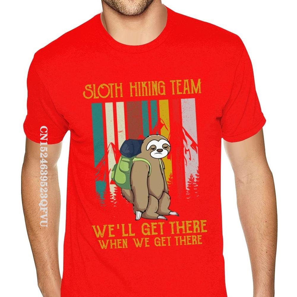 Sloth Hiking Team Мы доберемся туда, когда доберемся туда Ретро Винтажная футболка Мужская Мужская Молодежная Футболка с принтом в английском стиле Мужские футболки