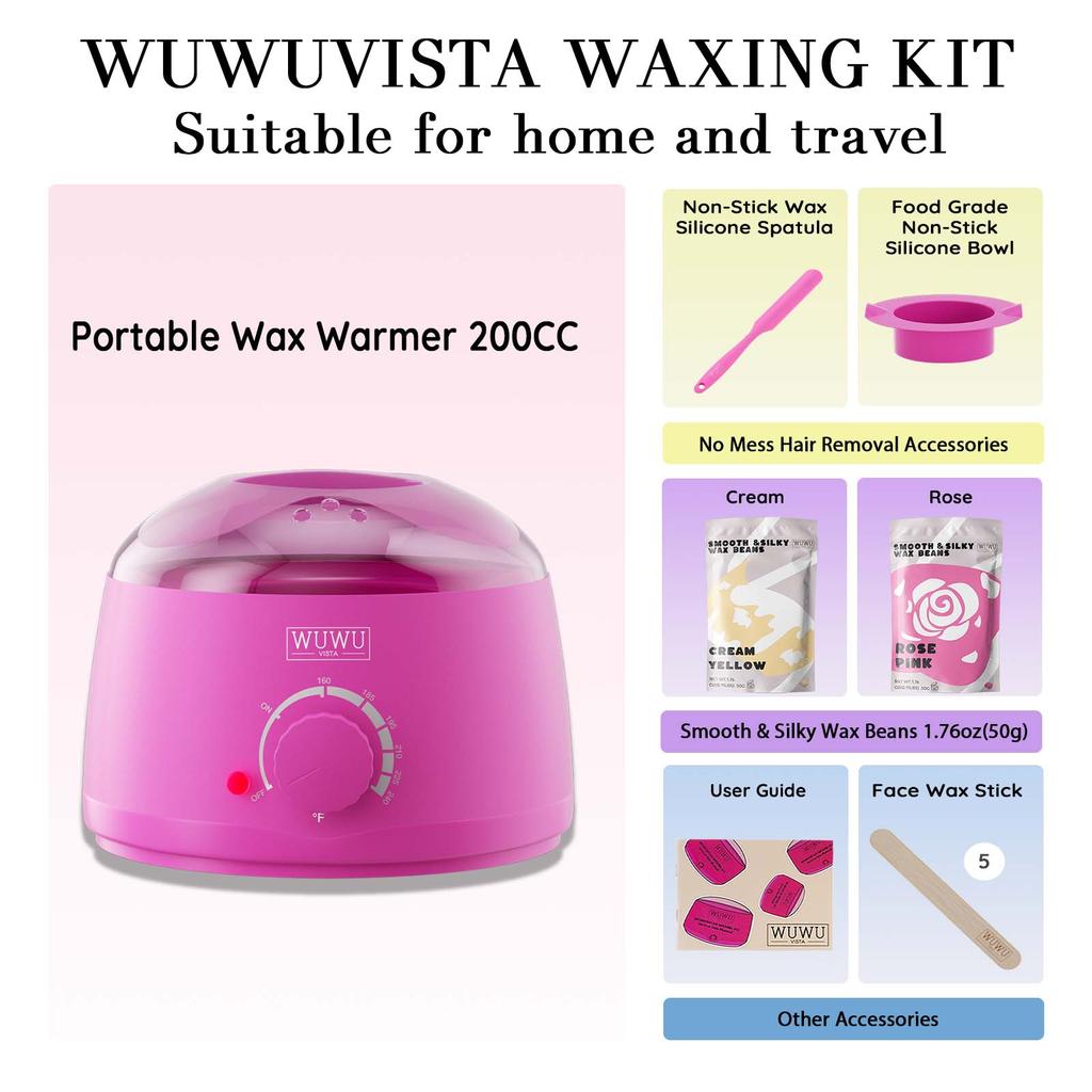 Waxing Kit WUWUVISTA Hair Removal Hard Wax Kit for Women Men with Wax Warmer&Wax Beads for Full Body/Face/Brazilian/Bikini/Sensitive Skin(11 Items)