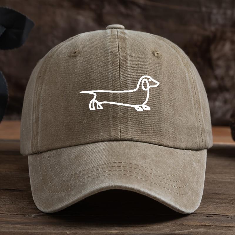 Long Line Dog Print Baseball Cap, Unisex Outdoor Hat, Fashionable and Versatile, American Washed Retro Style