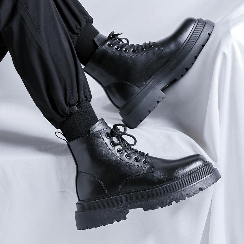 Осенние ботинки Мартин в британском стиле мужские ботинки в стиле локомотивного инструментария на толстой подошве с увеличением высоты средней высоты кожаные ботинки ботильоны 56734-R