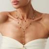 Silver Y-shaped Cherry Necklace Gold Women Long Necklace Retro Crystal Necklace  Party Jewelry