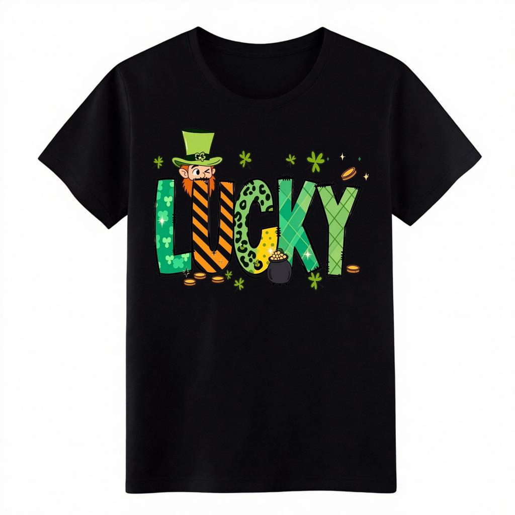 Unisex Funny Lucky St. Patrick's T-Shirt-Leprechaun Graphic Tee Free Shipping