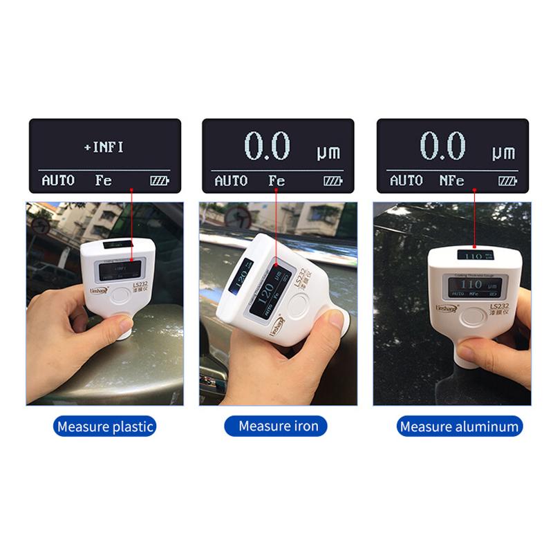 LS232 двойной OLED автомобильный толщиномер тестер краски автомобиля измеритель толщины покрытия -40℃ инструмент обнаружения толщины покрытия части